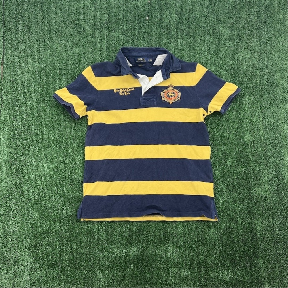 Polo Ralph Lauren Equestrian New York Striped Yellow Blue Rugby Shirt L